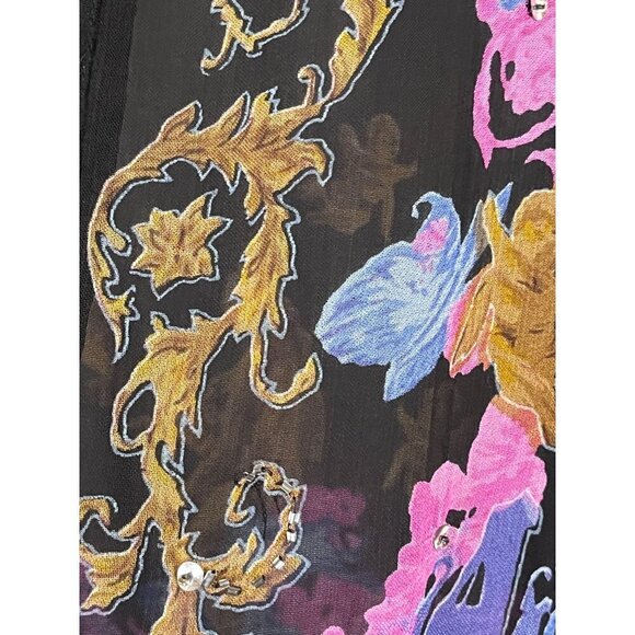 Vintage Top Women M Black Sheer Floral Sequin Glam Mature Cherubs Artsy Boho 70s - Picture 11 of 14